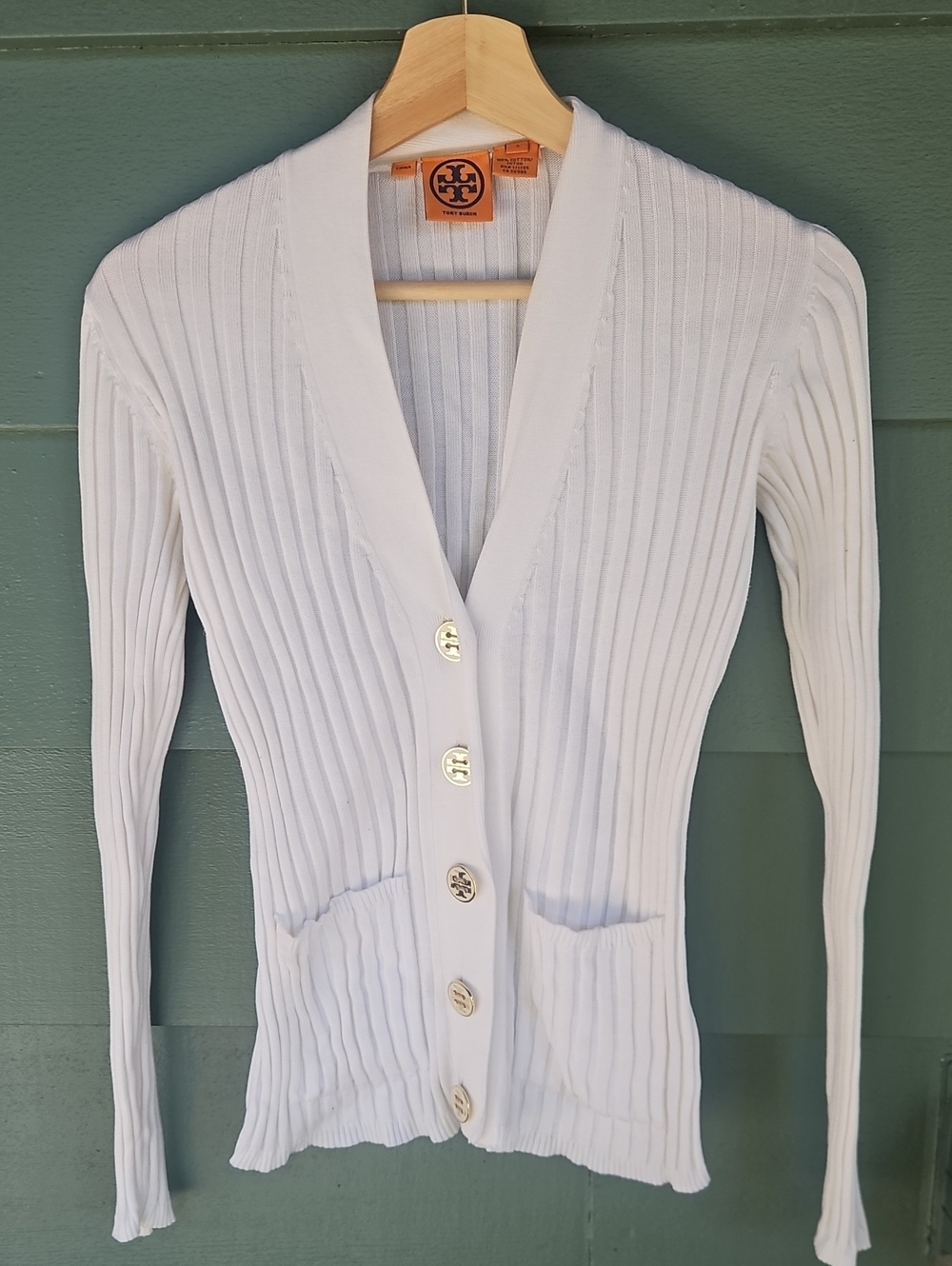 Tory Burch white ribbed cardigan